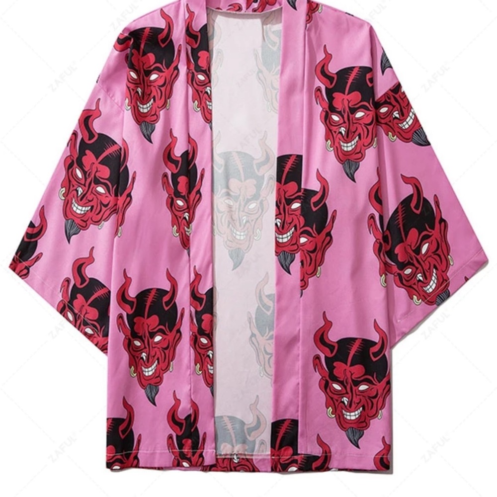 Zaful Pink and Red Demon Print Swim Coverup